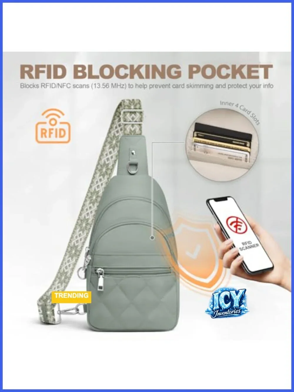 Anti-Theft Crossbody Sling Bag RFID Blocking Lightweight Nylon Travel Purse